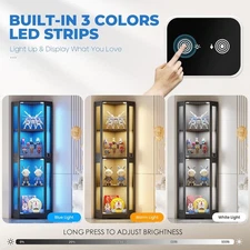 65" Corner Glass Display Cabinet with LED Lights, 4-Tier Showcase Display Case