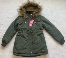 Justice girls hooded faux fur parka jacket SMALL 7/8 green sherpa lined