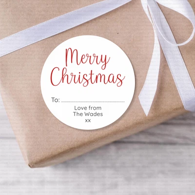 HOMEMADE 48 x PERSONALISED CHRISTMAS STICKERS NAME LABELS GIFT TAG PRESENTS RED