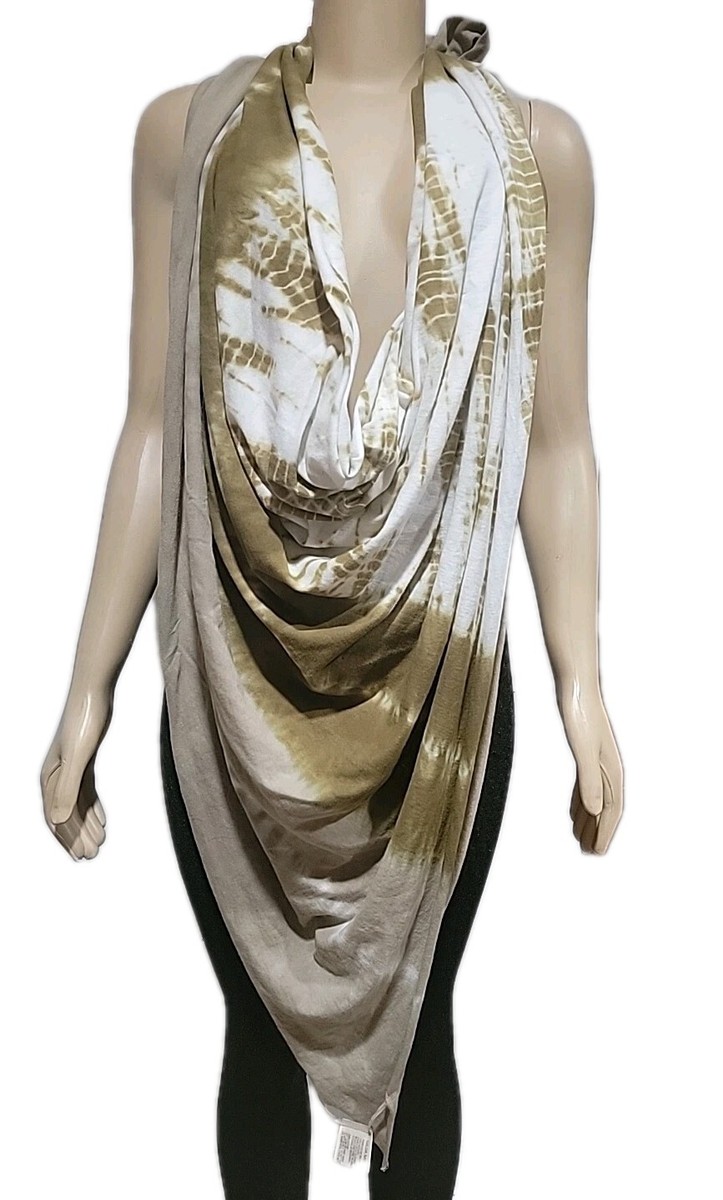 GILDA MIDANI Pattern Dyed Cotton Foulard Scarf  White & Olive Green 72"×58" #5