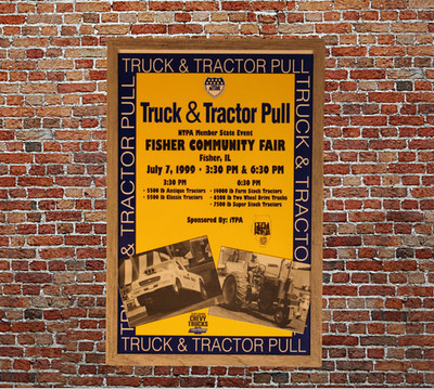 Vintage Truck & Tractor Pull Framed Poster! Dirt Drag Racing NTPA & Chevy Trucks