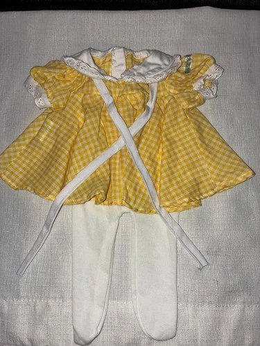 Vintage Cabbage Patch Kids/Doll Clothes  Yellow  Gingham Swing Dress (655)
