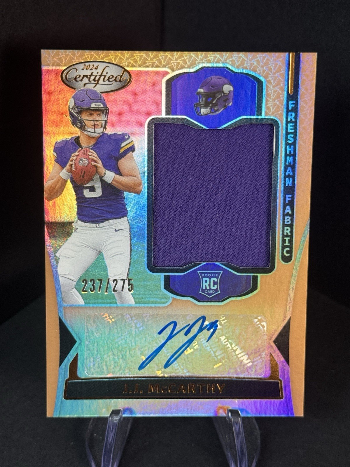 2024 Panini Certified Freshman Fabric J.J. McCarthy Bronze Auto-Patch RC /275