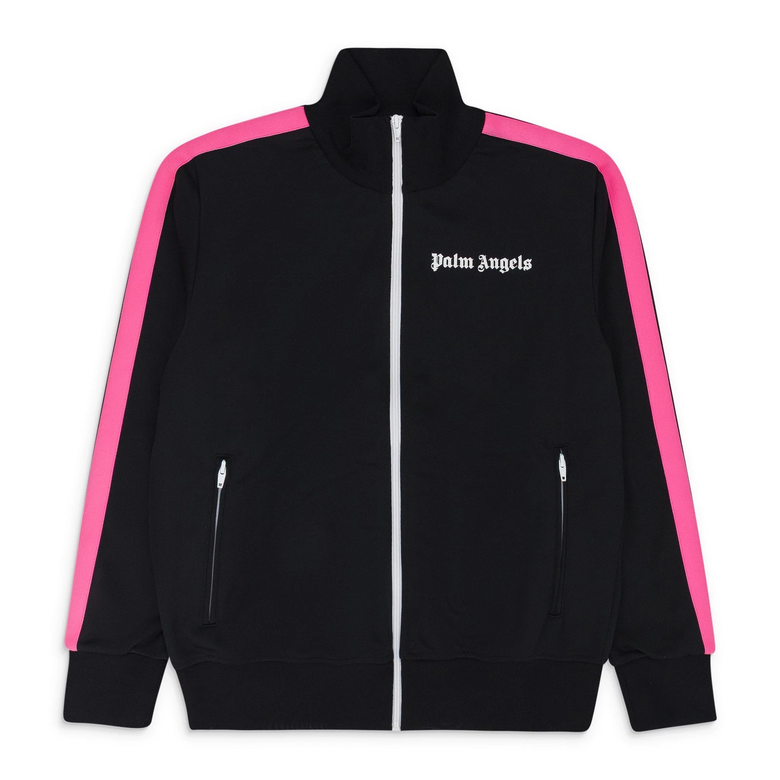 GIACCA DA PISTA PALM ANGELS NERA CON RIGHE ROSA SUI LATI NUOVA CON ETICHETTE TAGLIA L $250