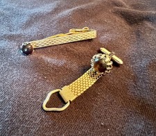 Vintage Swank Mesh Wrap Cufflink Tie Tack Gold Tone w Stones Men s Set