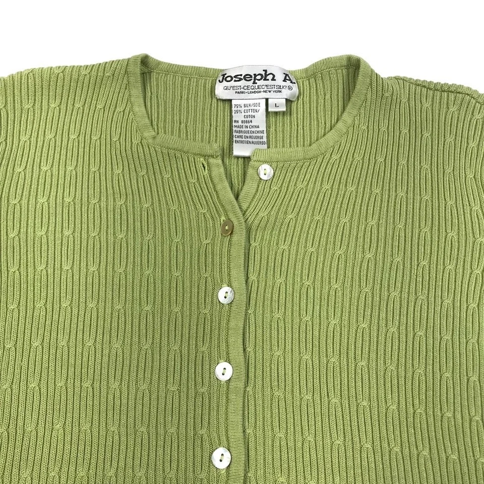 Cárdigan tejido con cable de seda/algodón Joseph A. para mujer L verde ligero oficina ciudad Foto 4 de 4