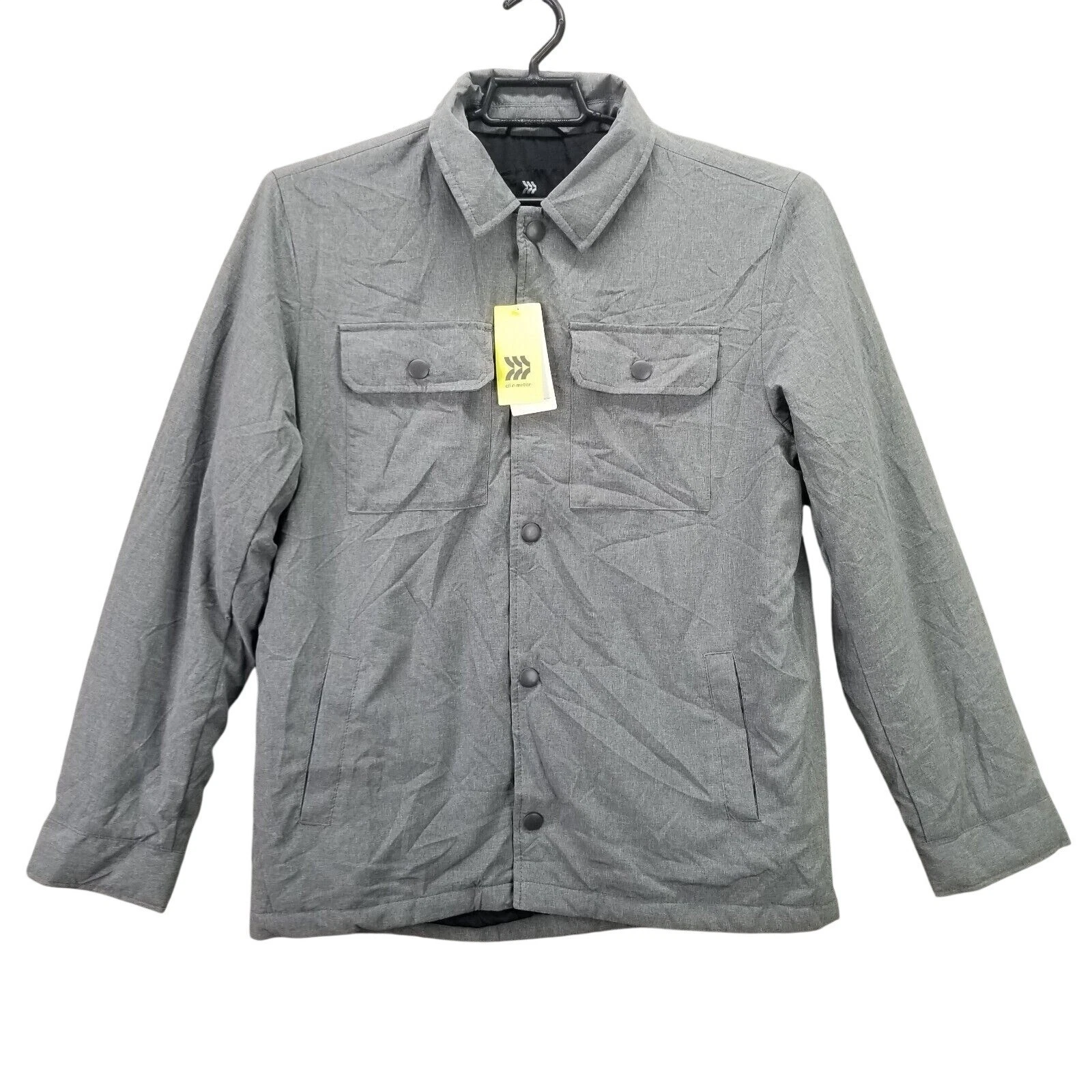 Mens All In Motion Gray Insulated Shirt Jacket Button Up Water Resistant Size M