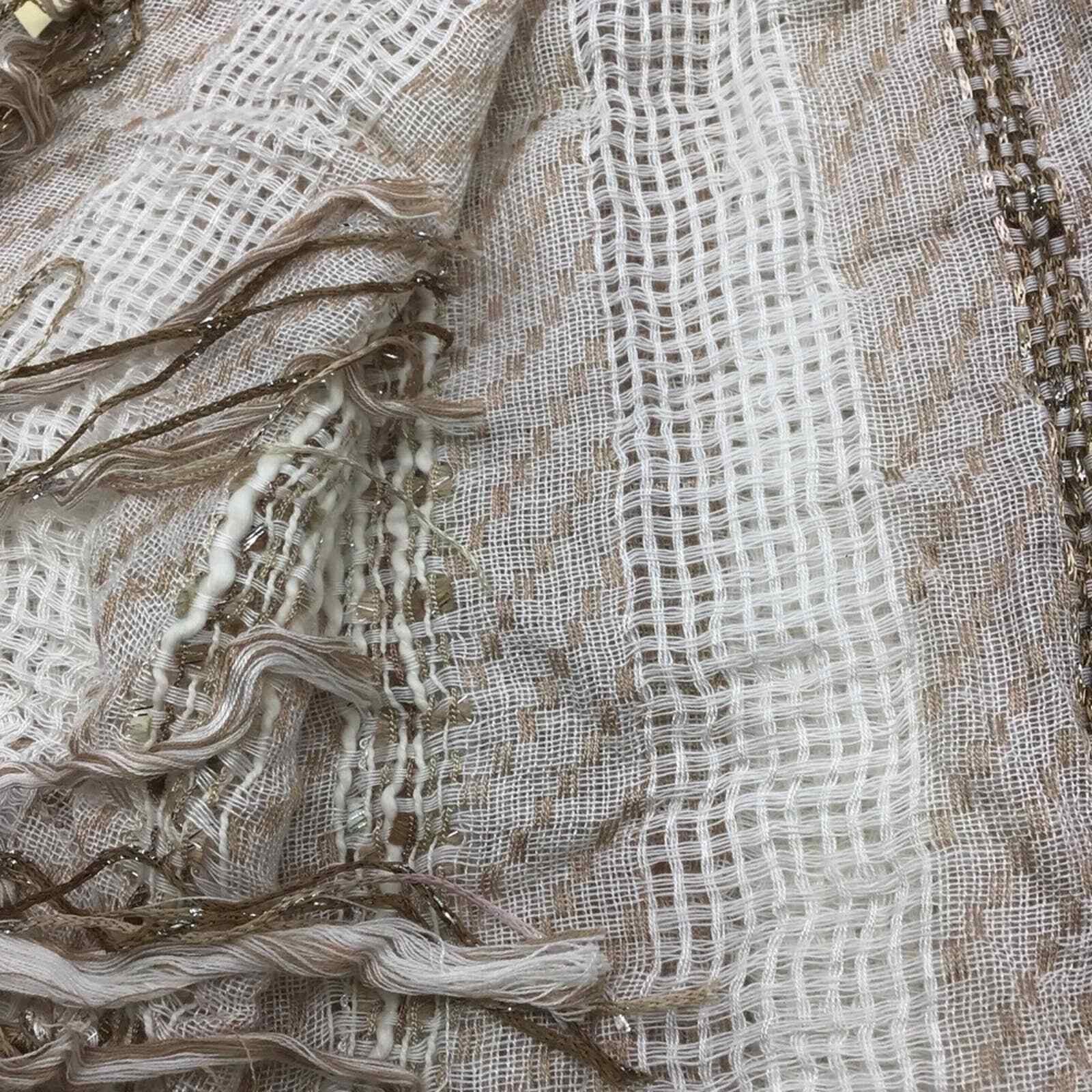 Collection 18 Taupe Scarf with Knotted Fringe Brown Silver Accents NWT 12x96