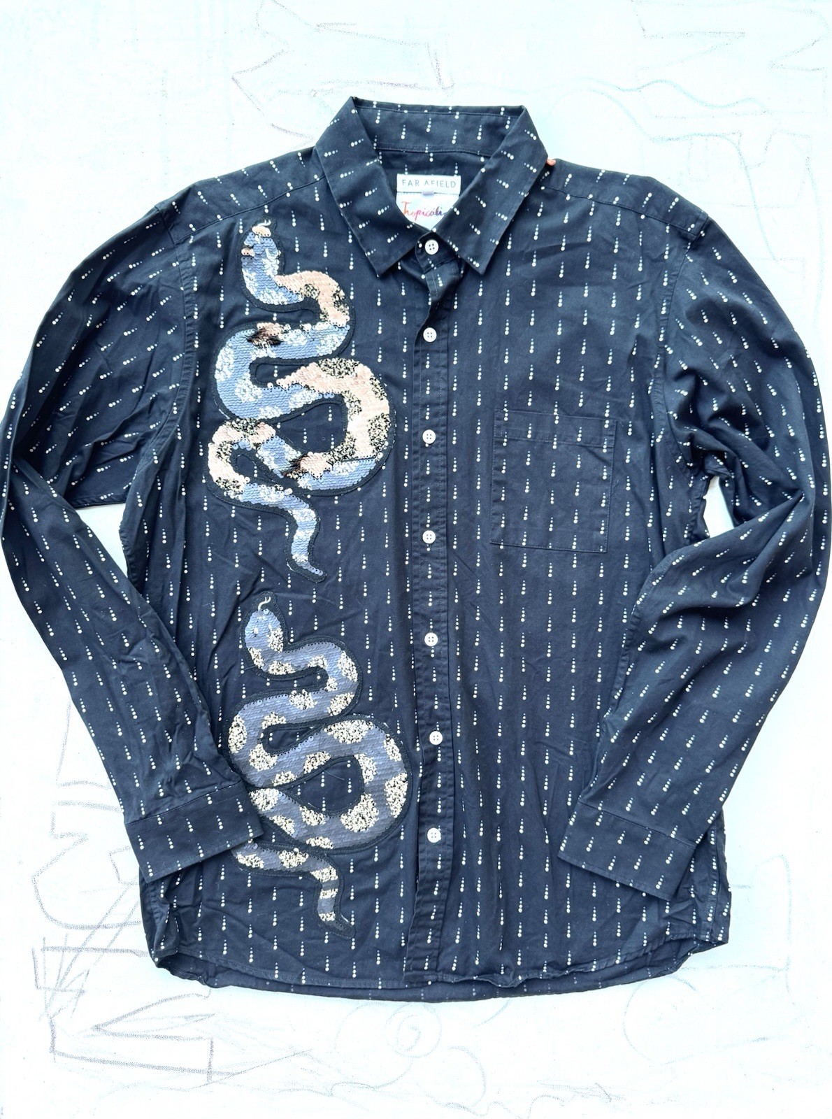 Far Afield Button-Down Shirt Repurposed with Sequ… - image 1