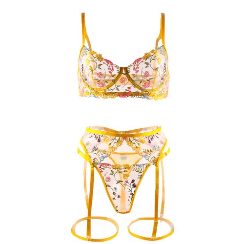 Sexy dünnes Band durchsichtig Unterwäsche bestickte Spitze Dessous Set 3-teilig - Bild 19 von 31