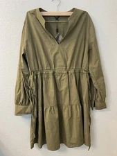 RAILS IVY MOSS GREEN LONG SLEEVE CINCH WAIST V-NECK TIERED COTTON DRESS SMALL