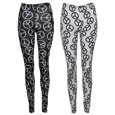 Women Ladies Elastic Waist Peace Print Bodycon Legging SZ 8-14