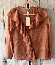 Pleione Women's Ruffled Blouse - Elegant Terracotta Top - Size M