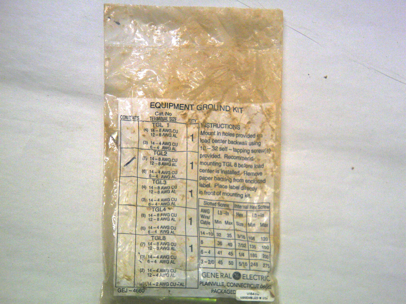 GE TGL2 Equipment Ground Kit - New In Factory Sealed Package
