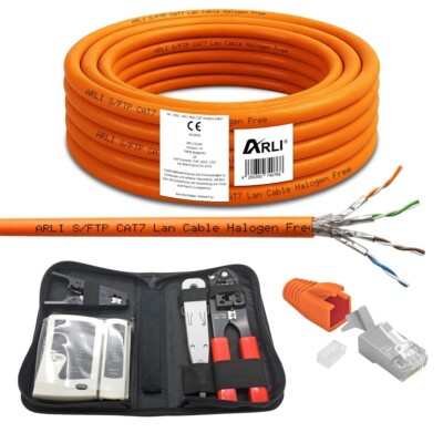25m Cat7 Netzwerkkabel Werkzeug Set Rj45 20 Stecker Cat Kabel ARLI Verlegekabel 