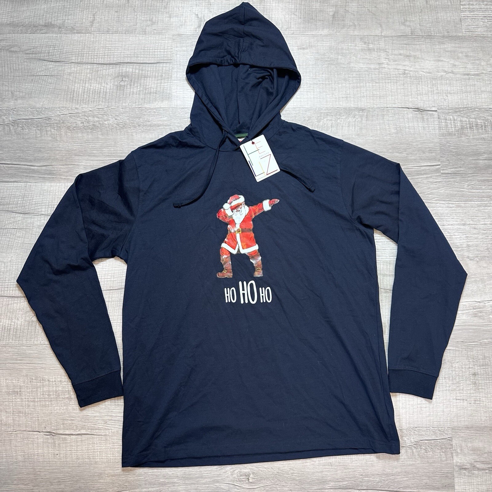 Denim And Flower Men's Size XL Navy Blue Hooded Ho Ho Ho Santa Dabbing T-shirt