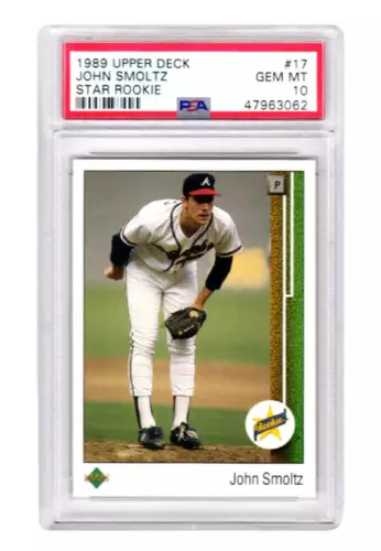John Smoltz (Braves) 1989 Upper Deck Baseball #17 RC Rookie Card PSA 10 GEM MINT
