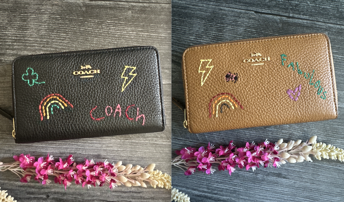 NWT Coach Medium Id Zip Wallet With Diary Embroidery C9105,C9104