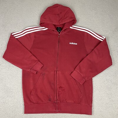 Adidas Sweater Mens Large Red Full Zip Up Hoodie Sweatshirt