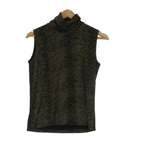 Susan Lawrence Top Beige Black Nylon Blend Women's High Neck Animal Preloved - Picture 3 of 24