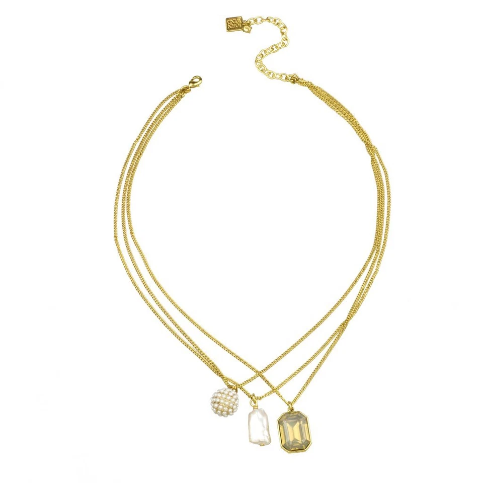 Collar Joyería John Wind 3 Hilos Gris Simulado Ópalo Perla Racimo 