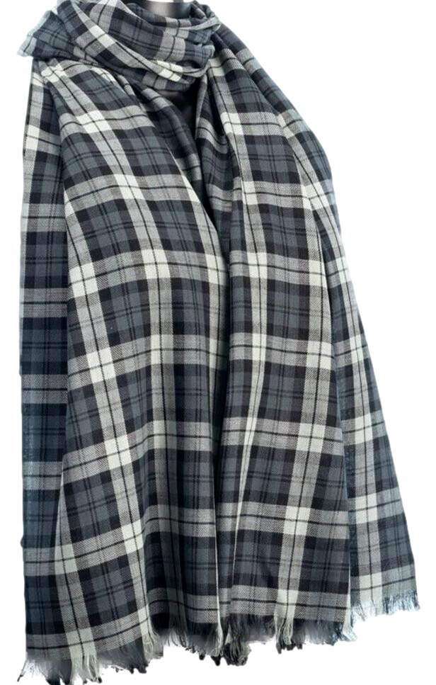 Grey Tartan Scarf Mens Black White Plaid Ladies Cotton Checked Wrap Check Shawl