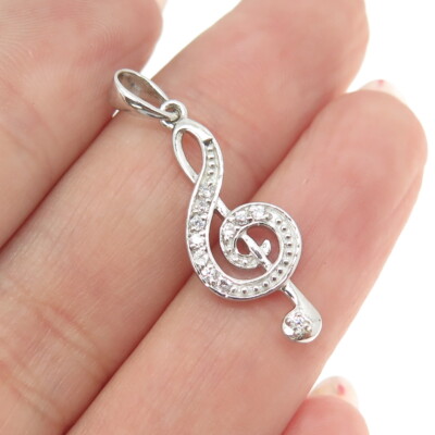 925 Sterling Silber Rundschliff Form C Z Violinschlüssel Anhänger