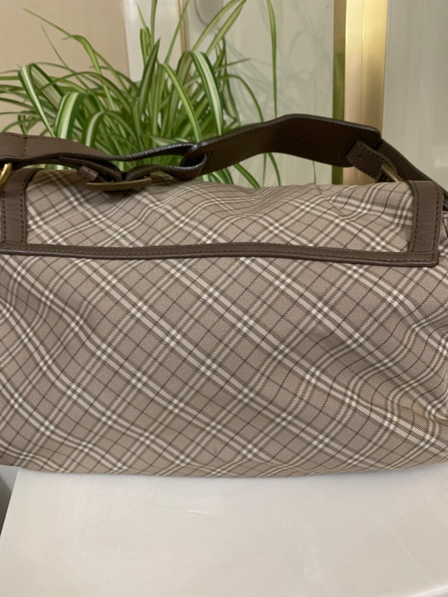 BURBERRY BLUE LABEL Brown Nylon Canvas Leather Shoulder Bag with