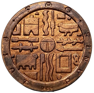 1969 SO URUGUAY 1000 PESOS F.A.O BRONZE  SUN FACE w TEARDROP 11k Minted NP0103