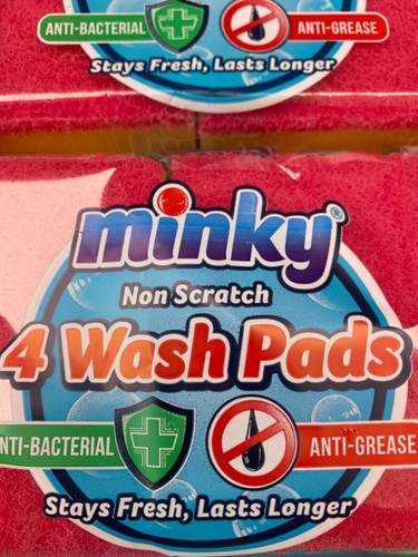 NEW 12 X 4 PACK MINKY HEAVY DUTY 4 WASH SPONGE PADS ANTI BACTERIAL/GREASE - Picture 3 of 8
