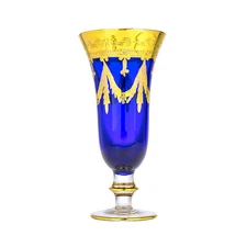 Interglass Italy Crystal Glass - 24K Gold Cobalt Blue Italian Champagne Flute