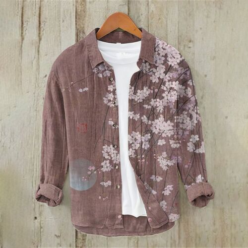 Camisa Top Para Hombres Estampada Mangas Largas Blusa China Abotonada Algodón Lino Prendas para el torso - Imagen 24 de 31