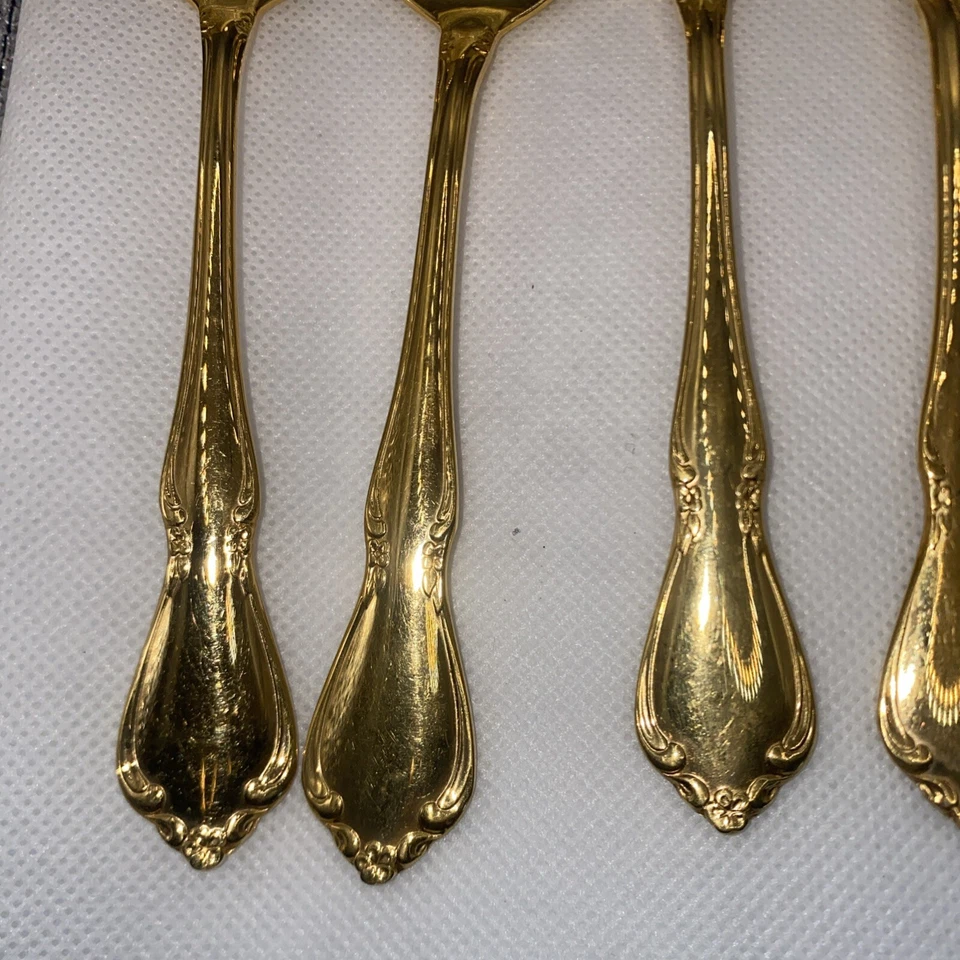 8 чайных ложек Oneida Golden Chateau с золотым гальваническим покрытием столовые приборы - Изображение 2 из 3