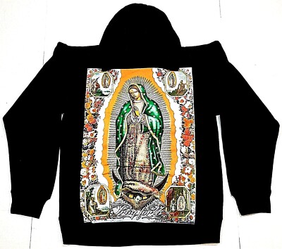 PRAY Hooded Sweatshirt Lady of Guadalupe Blessed Pullover Hoodie Men's XL New