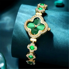 Luxury Women's  Rhinestone Encrusted Clover Watch Bracelet Quartz Timepiece