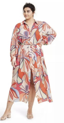 Long Sleeve Robe Belted Dress XL 