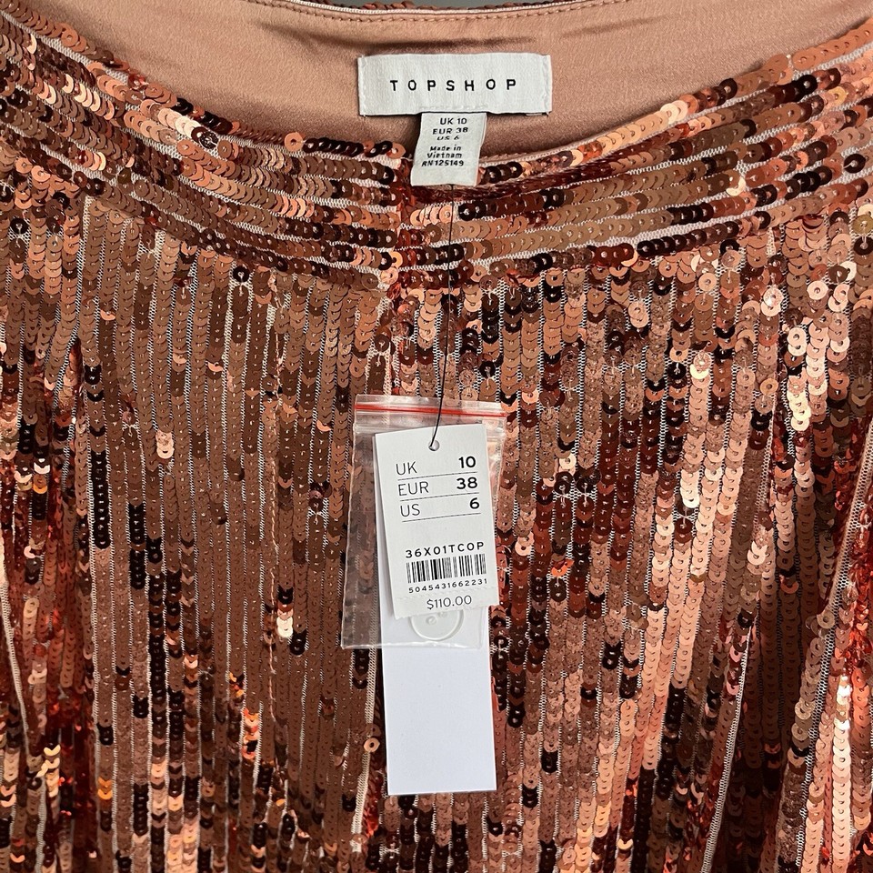 Sequin Trousers 10 Copper Metallic Long Wide Leg Pockets New