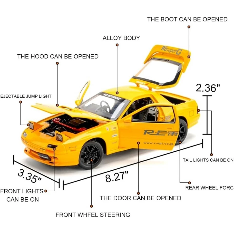 1/24 Mazda RX7 Aleación Modelo Coche Diecast Carreras Coleccionables para Niños Regalo Foto 2 de 4