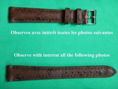 15 mm BRACELET FACON AUTRUCHE MARRON "GOLD" VEAU VERITABLE COUTURE TON SUR TON - Photo 1/4