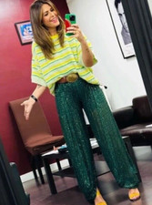 ZARA Green SEQUINNED BALLOON FIT WIDE LEG TROUSERS Size S (M) LIMITED EDITION