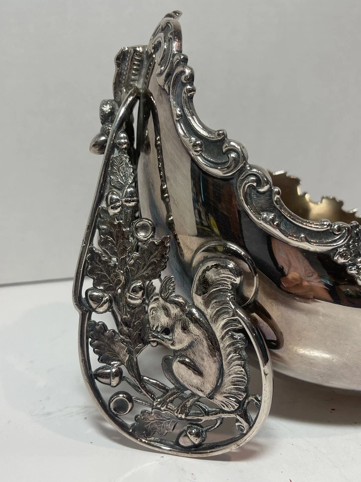 Adelphi Antiguo Victoriano Art Nouveau Plato de Plata Ardilla Nuez Cuenco Plato c1900 Foto 2 de 4