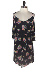 TORRID Plus Size 5 5X A-Line Dress Black Purple Orange Floral Cold Shoulder