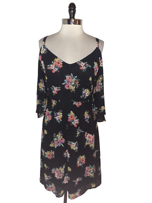 TORRID Plus Size 5 5X A-Line Dress Black Purple Orange Floral Cold Shoulder