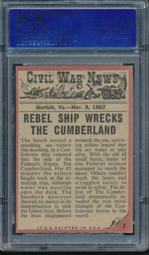 1962 Topps Civil War News #7: Death at Sea ~ PSA 9 oc - Picture 2 of 2