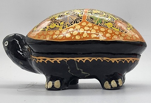 Sudha Turtle Paper Mache Trinket Box Lacquered Handmade Hand Painted - Picture 4 of 12