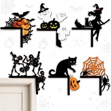 6 Pcs Halloween Door Topper Set - Witch, Skeleton, Ghost  Cat Decor - Spooky In