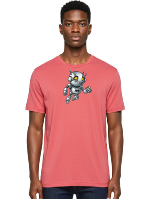 Robot-Illustration Mens Graphic Tee, 100% Cotton, Casual Summer Wear