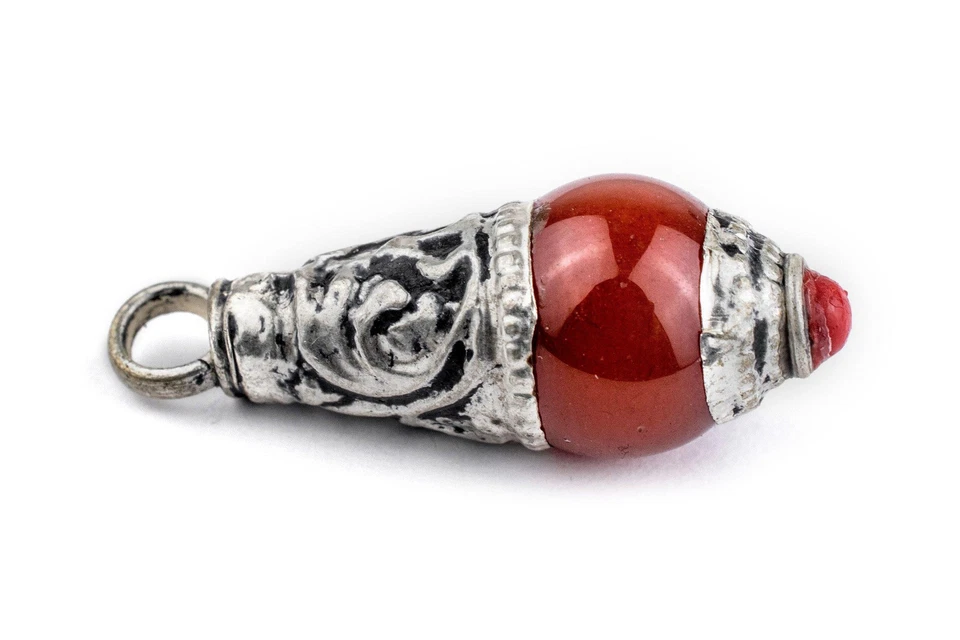 Подвеска в виде медальона с серебряной крышкой сердолик 28x10 мм непальский многоцветный камень с большим отверстием - Изображение 4 из 4