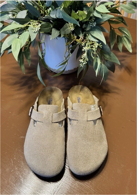 #ad #ad Birkenstock Boston Taupe Suede Clogs Soft Footbed Unisex Comfort Casual Shoes $71.10
