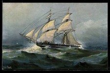 Künstler-AK Christopher Rave: Italienische Brigantine 1840 auf stürmischer See 